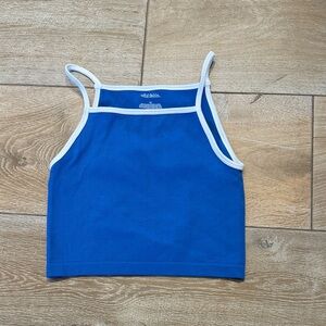 wild fable Blue Ribbed Crop Tank with White Trim